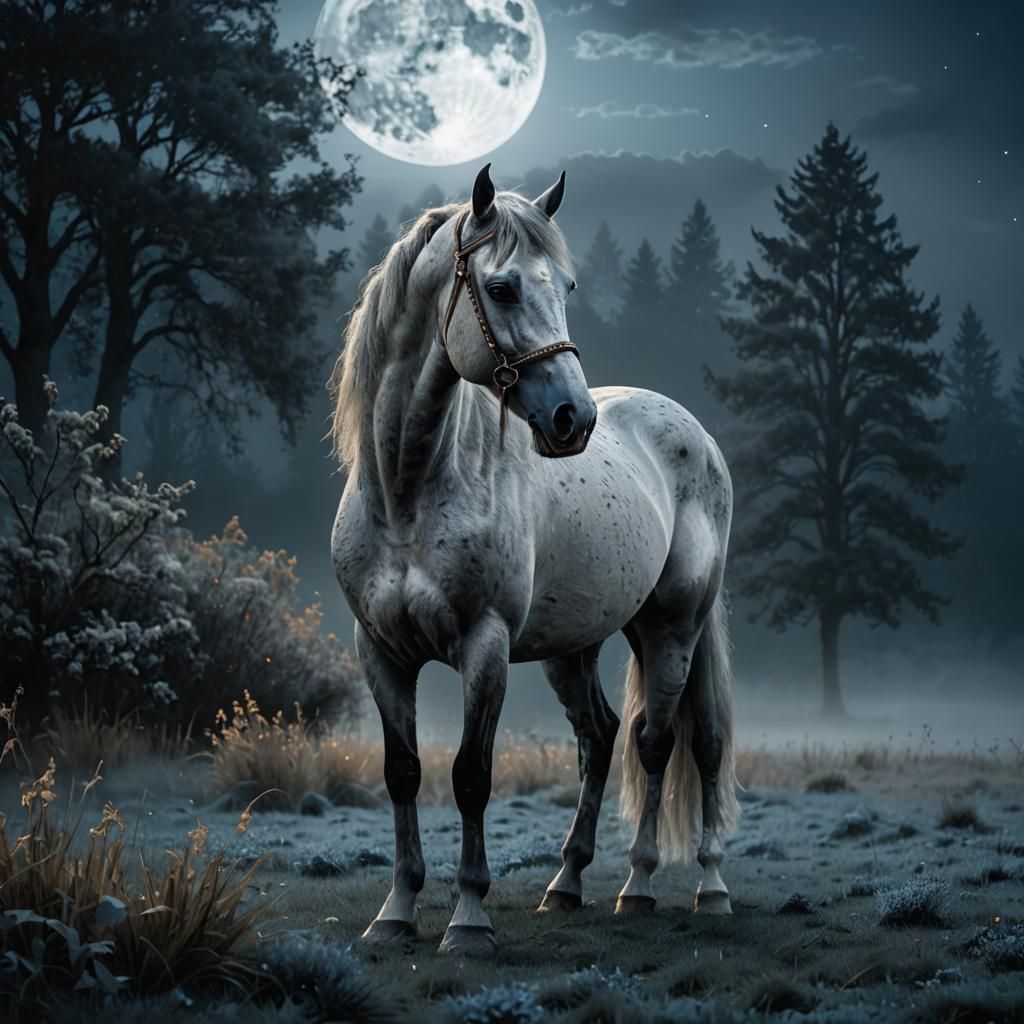 The horse is silver. intricate details, HDR, beautifully shot, hyperrealistic, sharp focus, 64 megapixels, perfect composition, high contras...