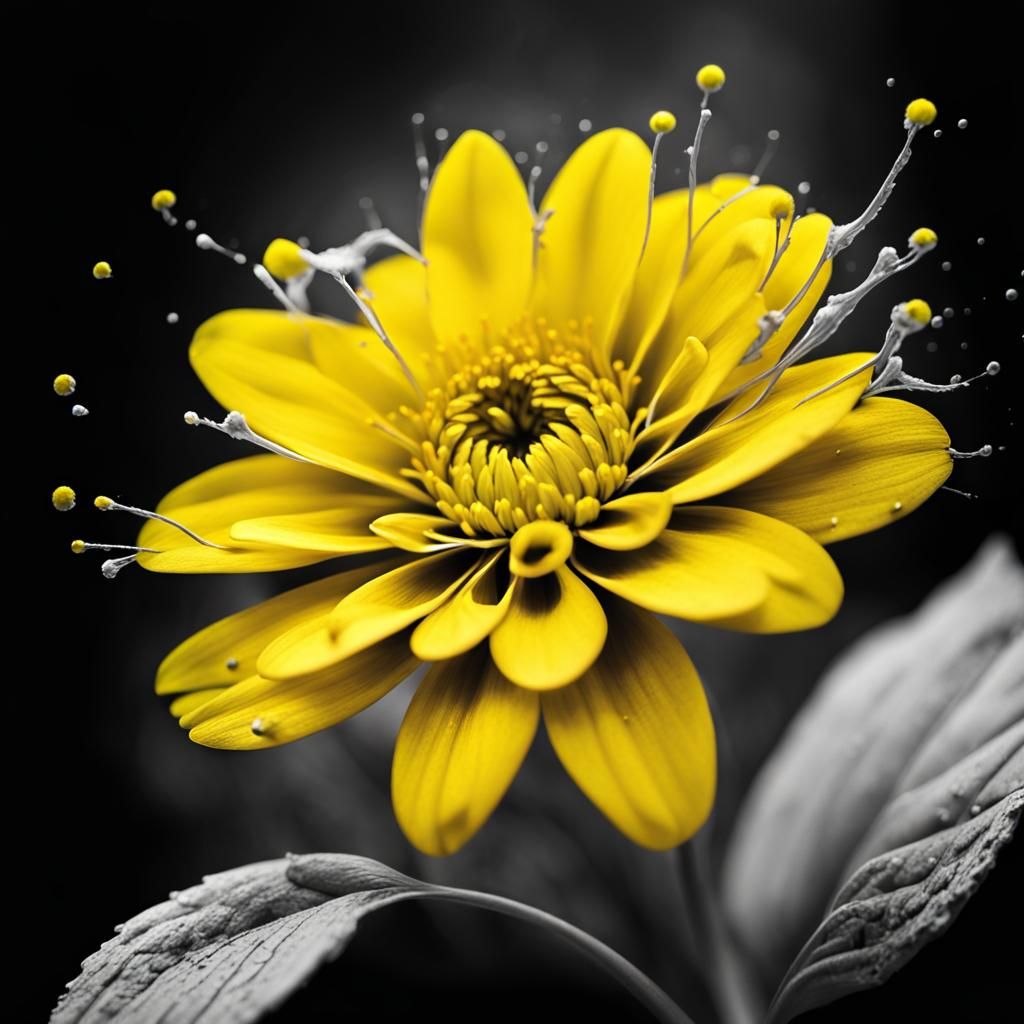 color splash art beautiful yellow flower black and white background splash art depth of field Art of ...  by @Patsy 