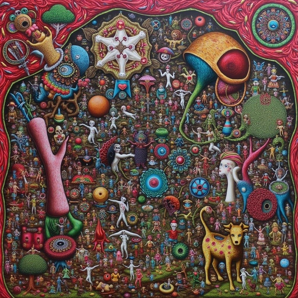 <lora:Surreal Sakamoto:1.0> hyper detailed, bold, colorful, dreamlike painting by yui sakamoto, filled with surreal, in a blend of Japanese...