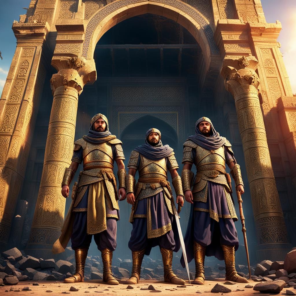 Epic Guardians of the Temple in Golden Light
