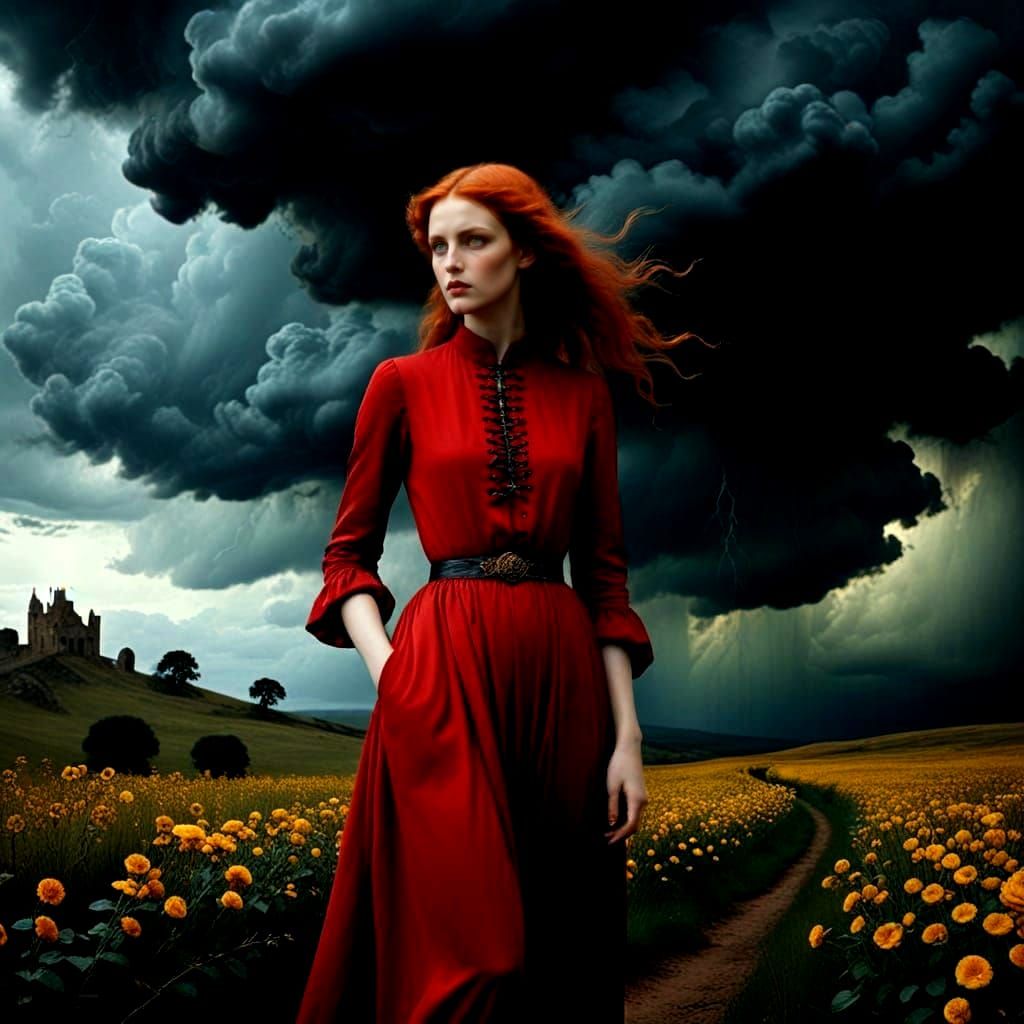 Surreal Stormy Landscape with Enigmatic Lady