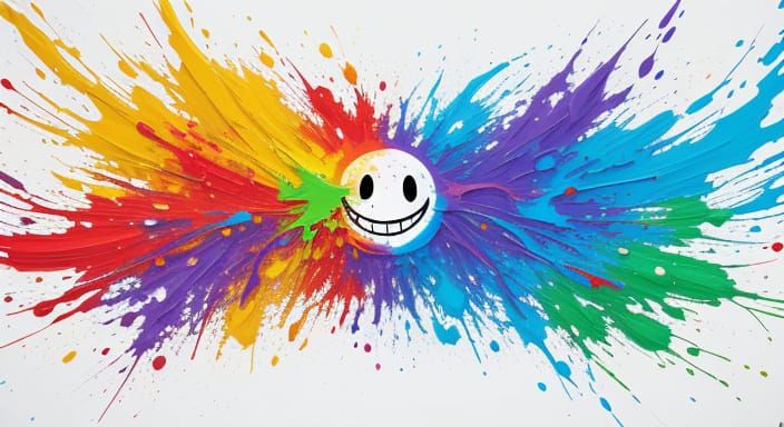 Exploding Abstract Smiley Face in Vibrant Splash Art Style