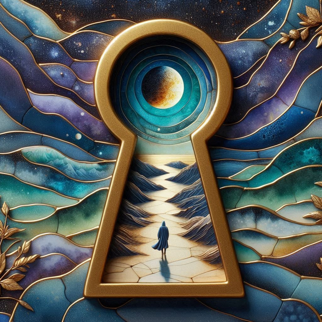 Transition Keyhole between an earthly landscape and a space ...