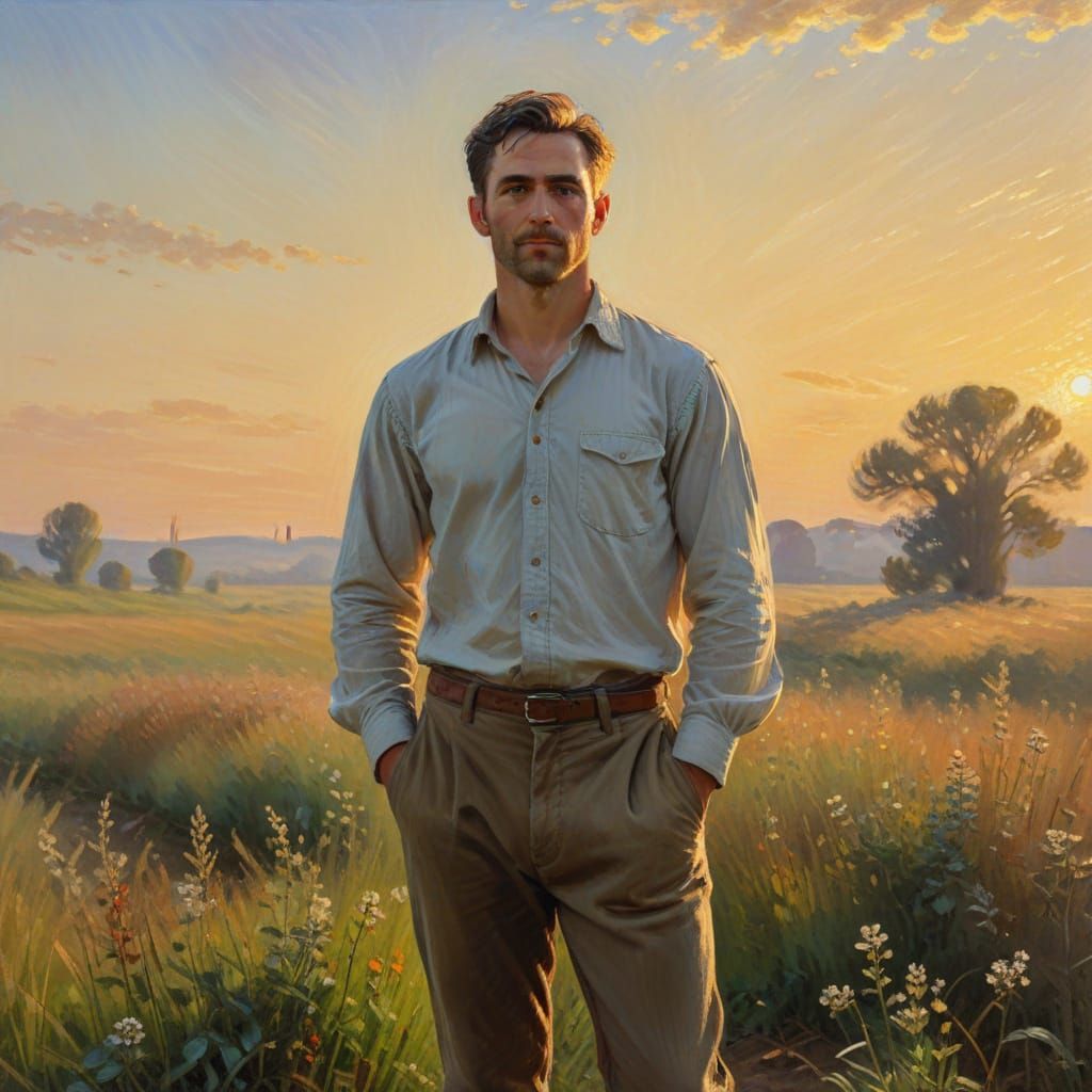 Impressionist Man in Field, Claude Monet Style