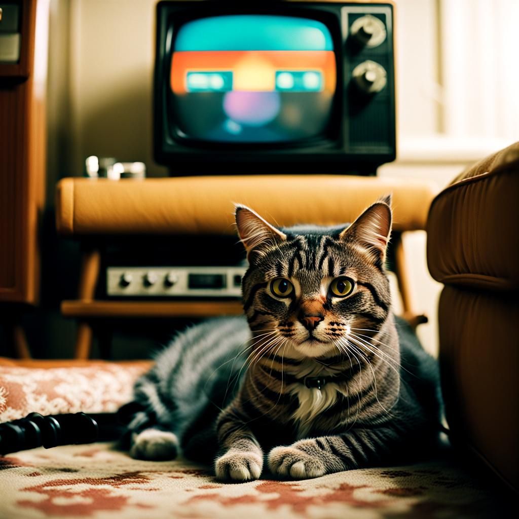 Majestic Cat Rules the Couch in Cinematic Film Still