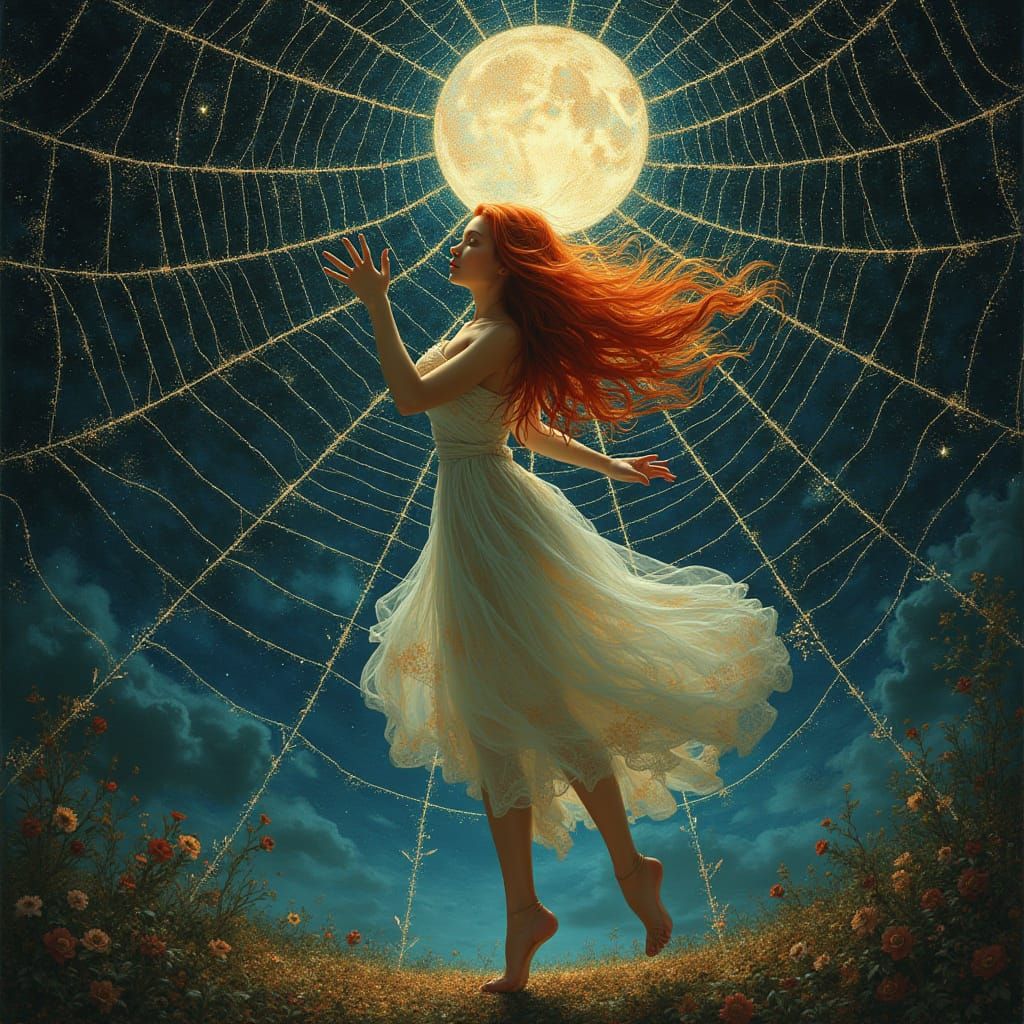 Girl dancing in Spiderweb Tapestry