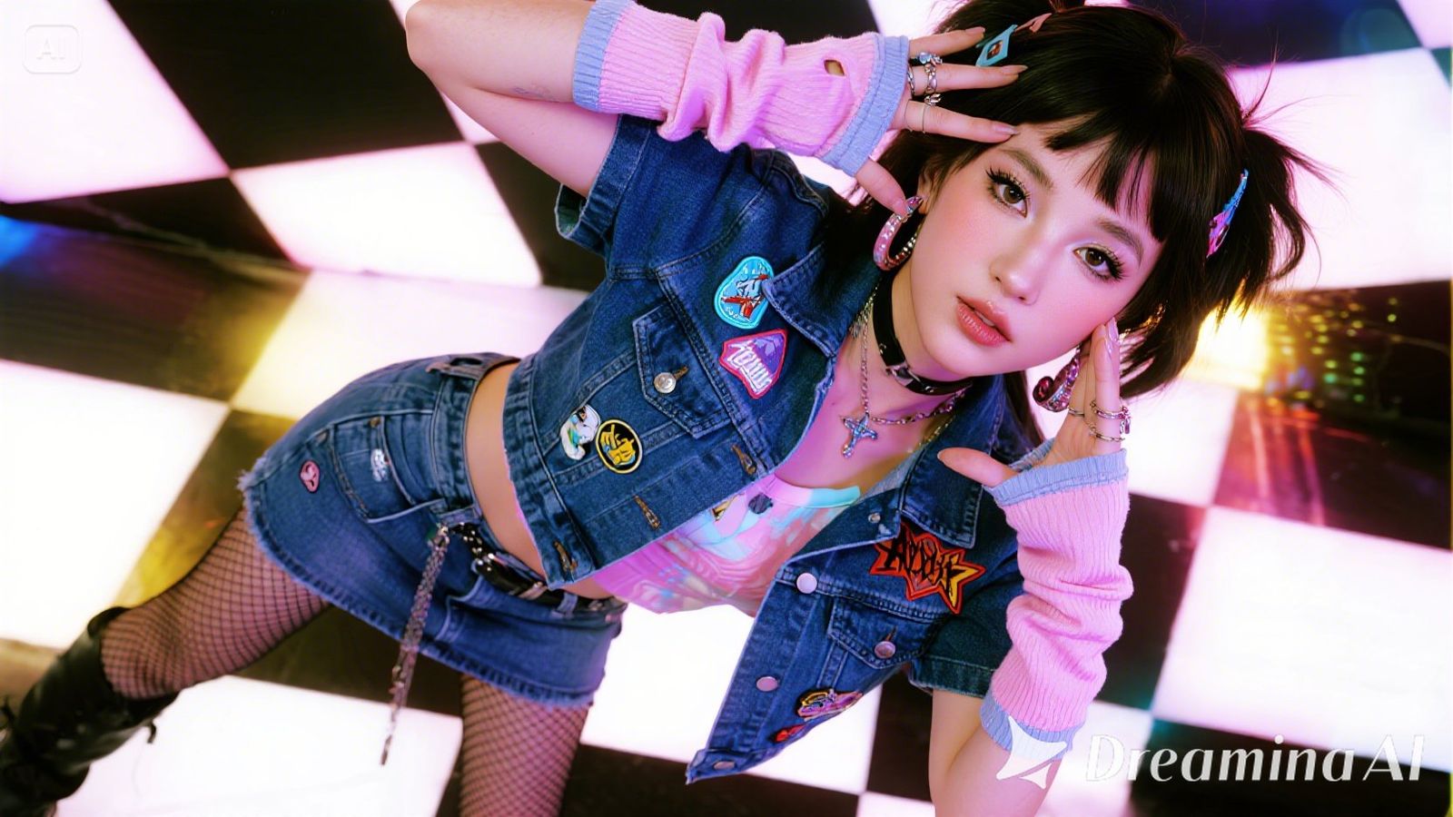 80's punk girl with cute-punk mix outfit