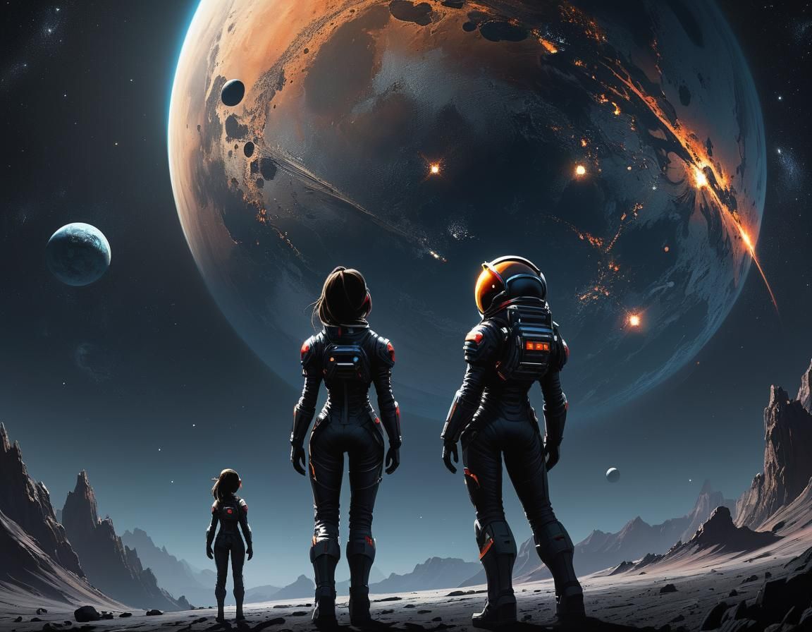 Manga-Inspired Astronaut Contemplates Cosmic Beauty on Lunar...