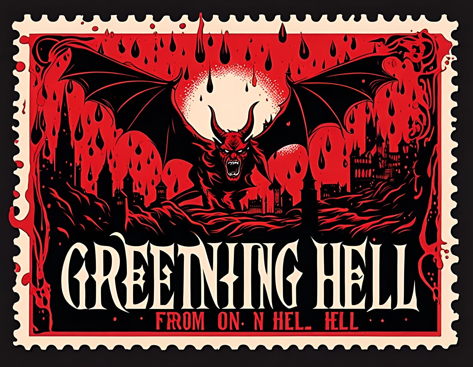 Postcard from hell begging you to pray for my soul AI Generated