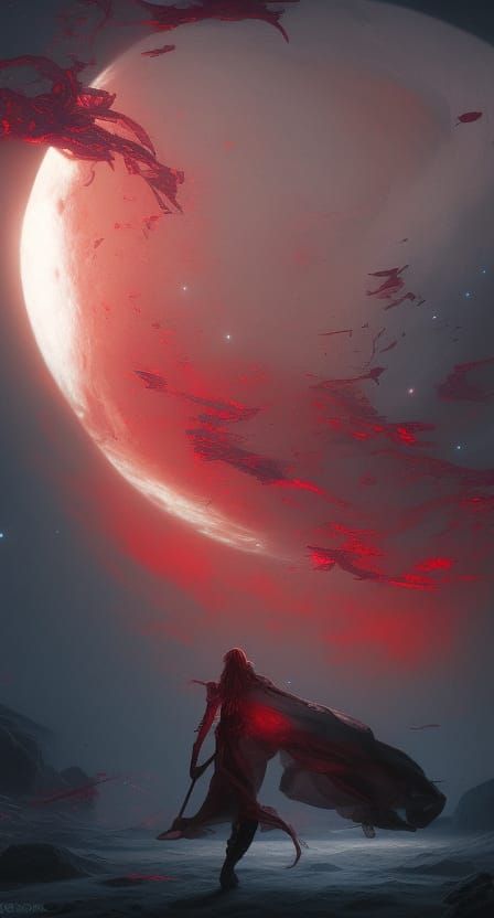 Red moon Lost in the universe - AI Generated Artwork - NightCafe Creator