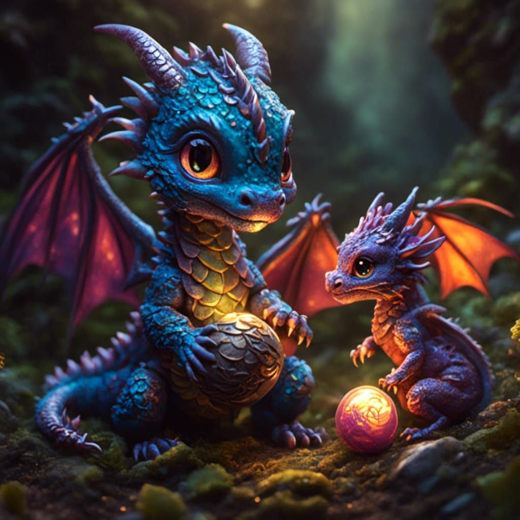 Dragons playing with marbles  by @Sakito84