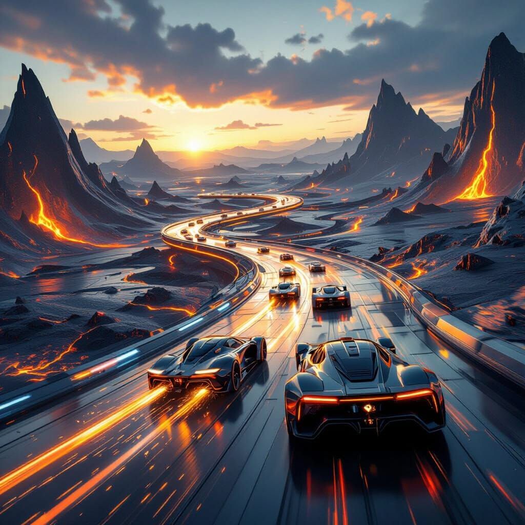 Futuristic Alien Planet Car Race on Glass Track