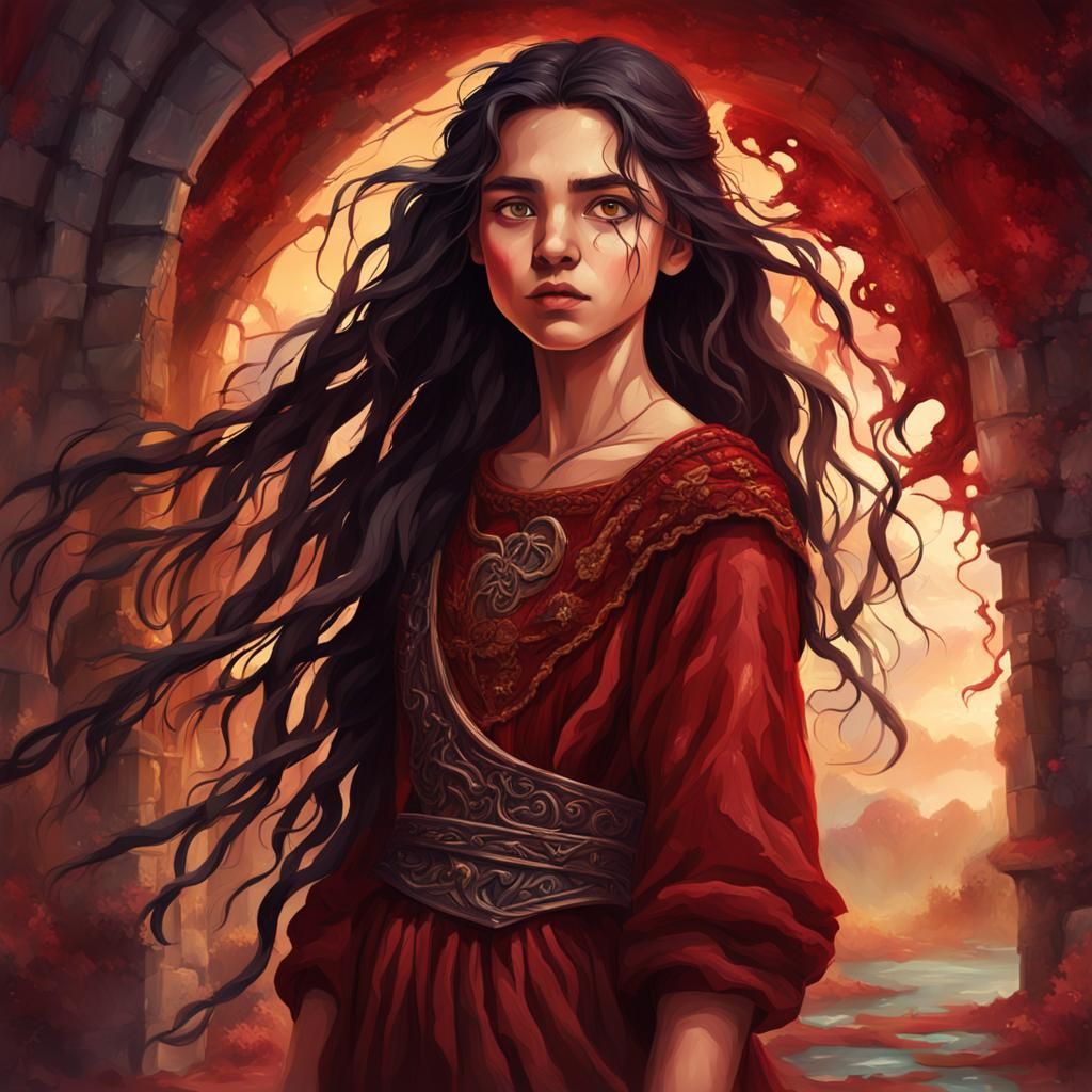 Hyperrealistic Teenage Girl in Medieval Ripped Dress