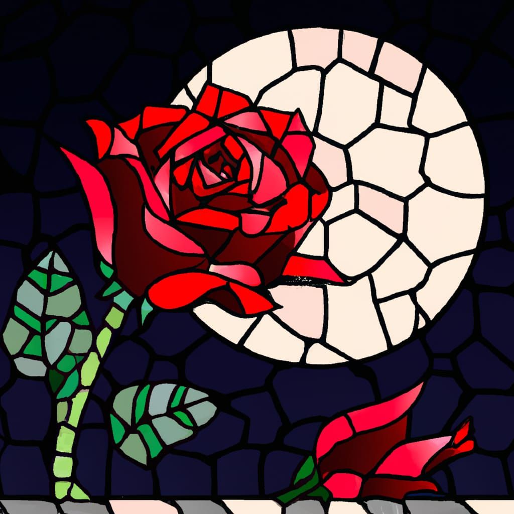 Mosaic Glass Window Image of a bleeding rose under the moon. Tesserae. Stained Glass.  by @Wizardry and scotch