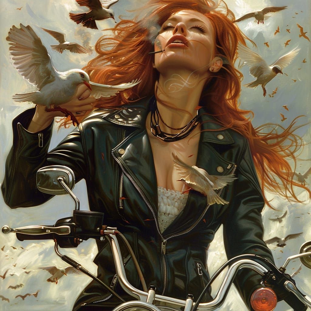Feeding birds on motorcycle