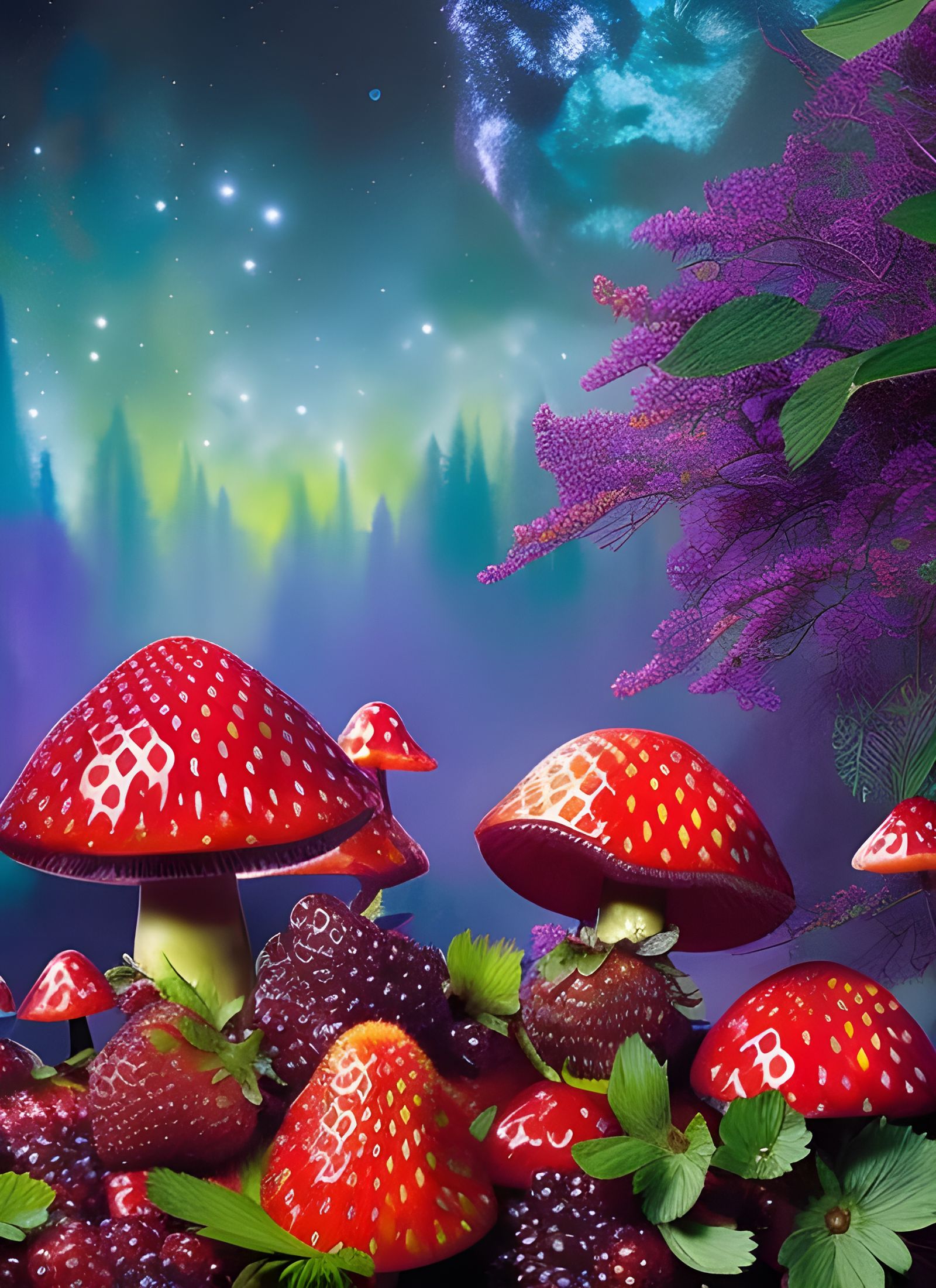 Strawberry Shrooms Night  by @Art of Art