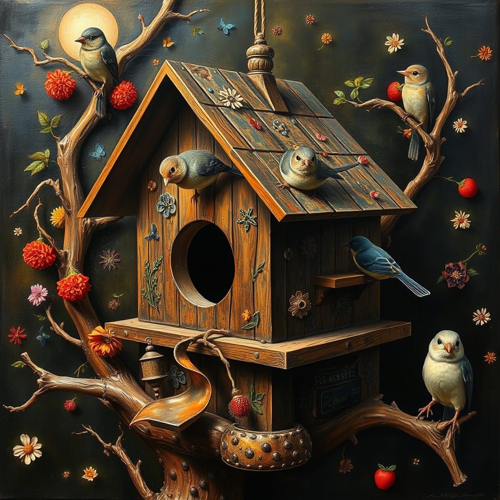 Birdhouse as mousehome 
Birdhouse by Marc Chagall and Caravaggio  by @Clau_Pt_Vampire