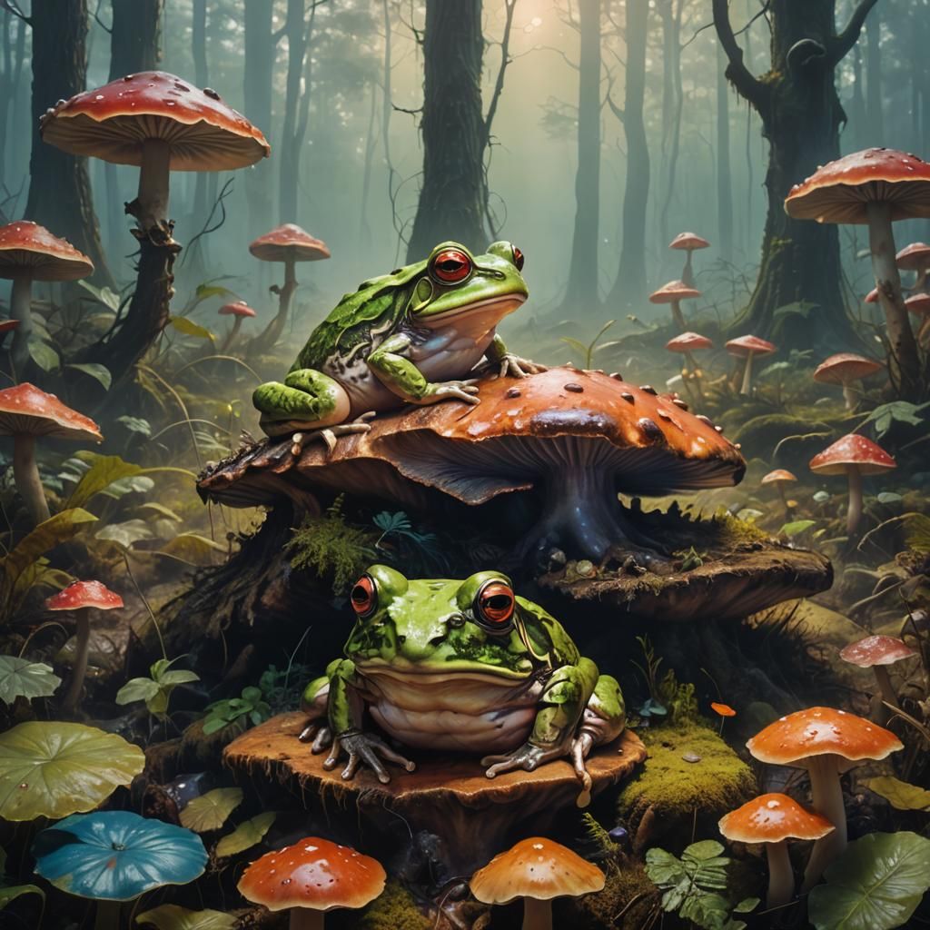Surrealistic Frog in Dreamlike Forest Scene