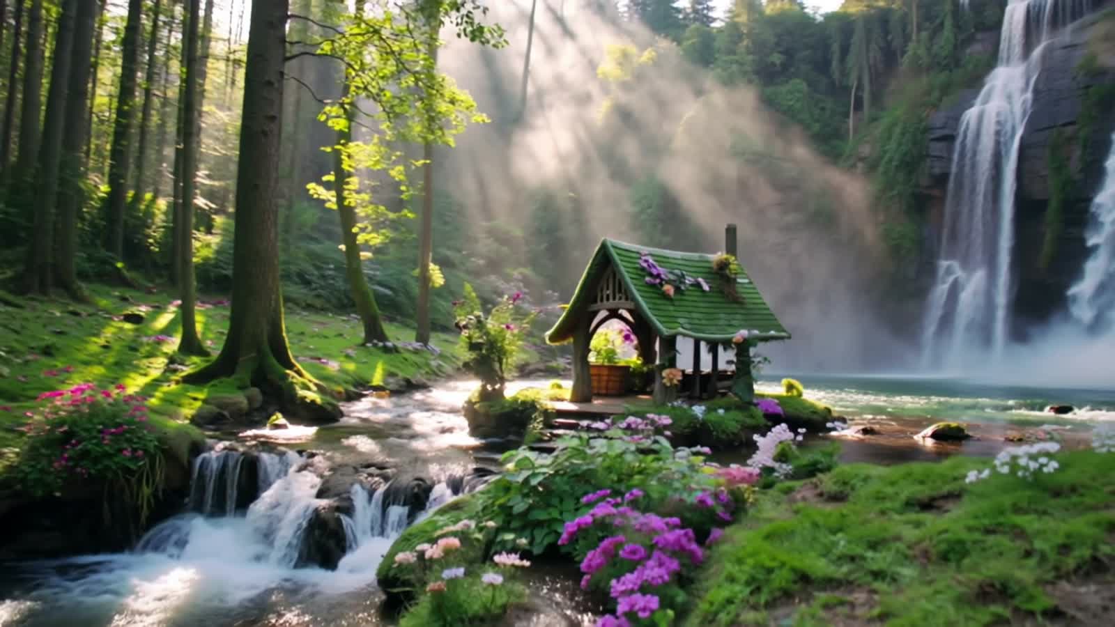 Beautiful Fairy Home By A Magical Forest Waterfall
