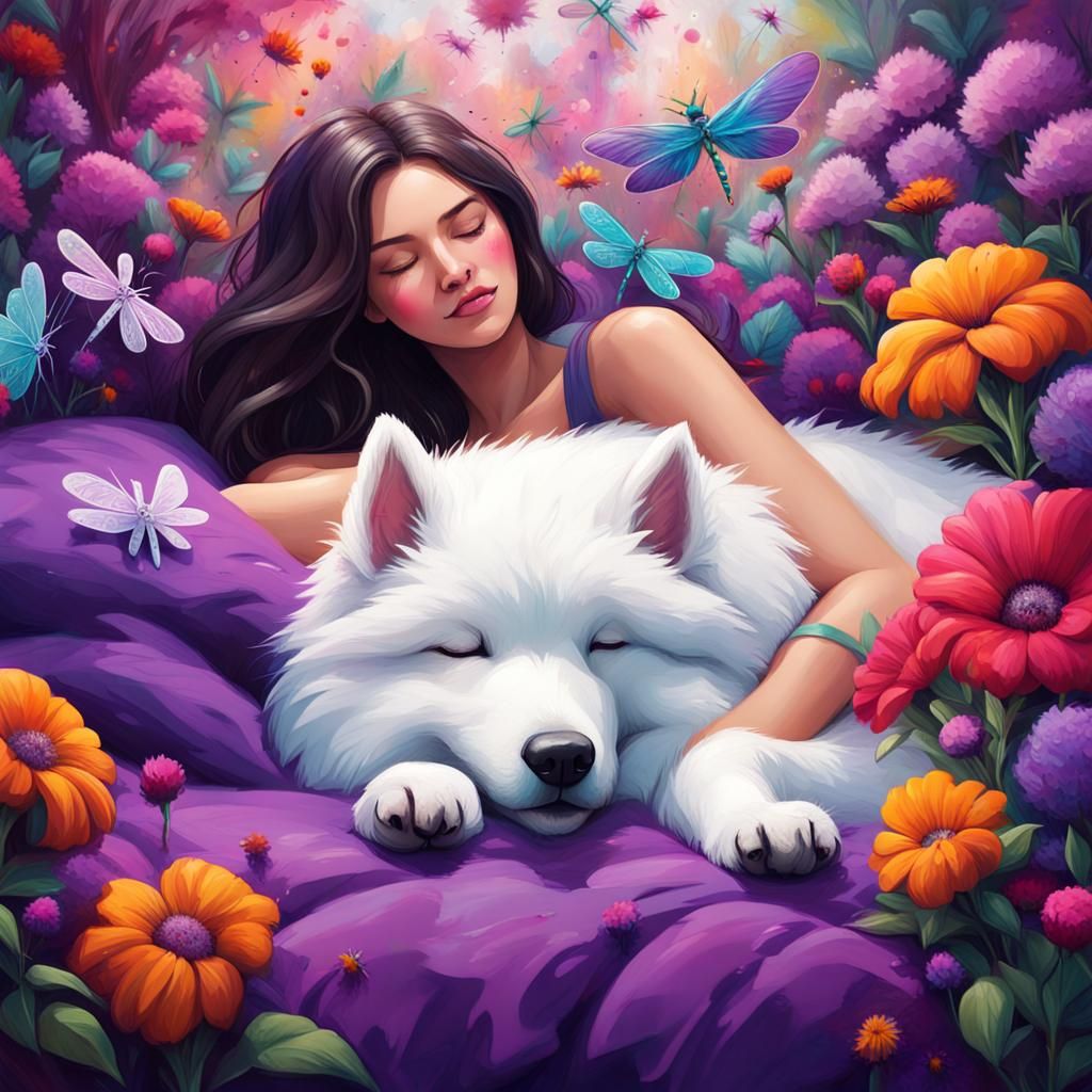 Sleeping Beauty in Vibrant Gardens, Acrylic and Oil Hybrid A...