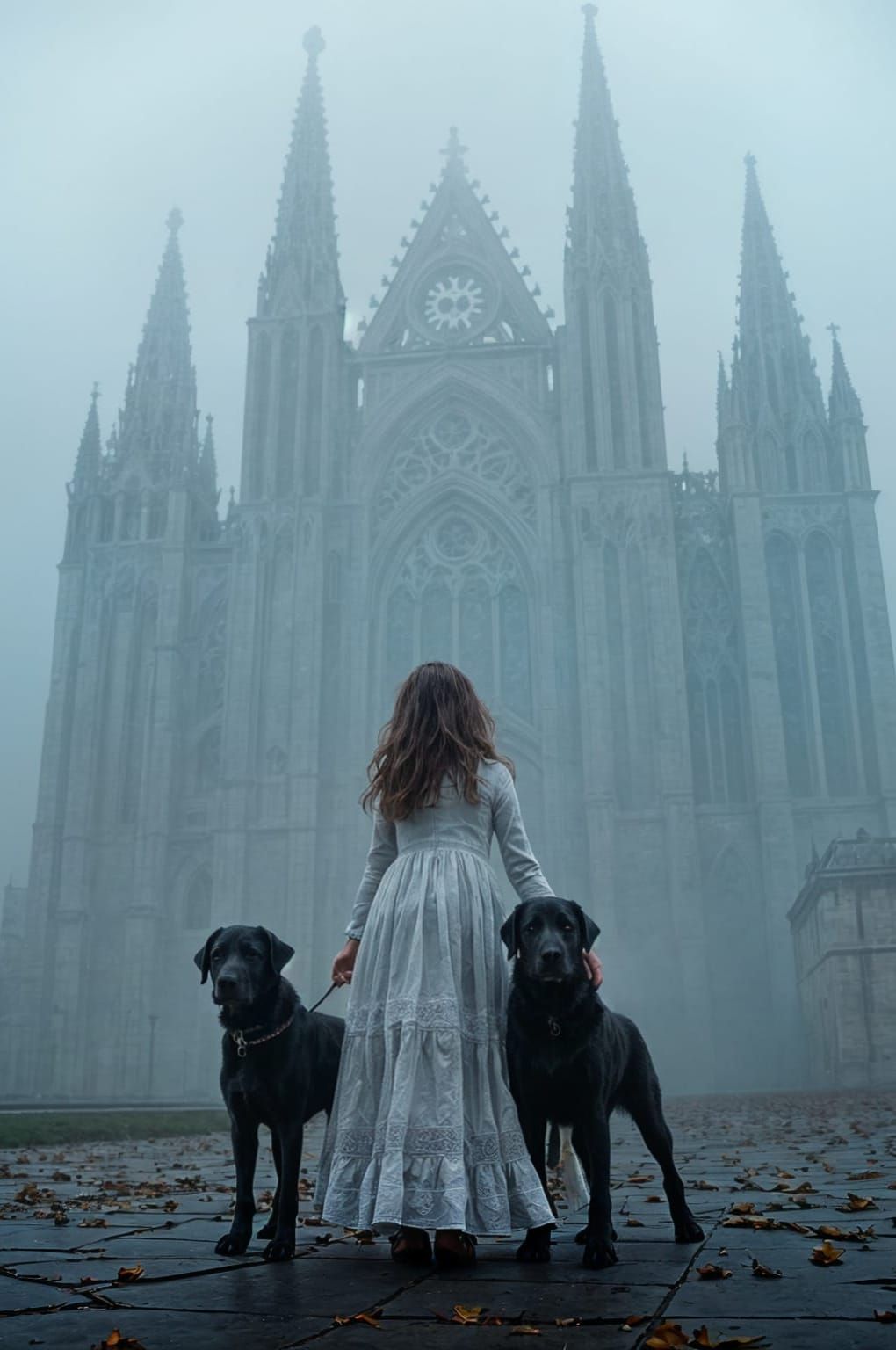 Little Girl Surrounded by Fog in Front of Cologne Cathedral