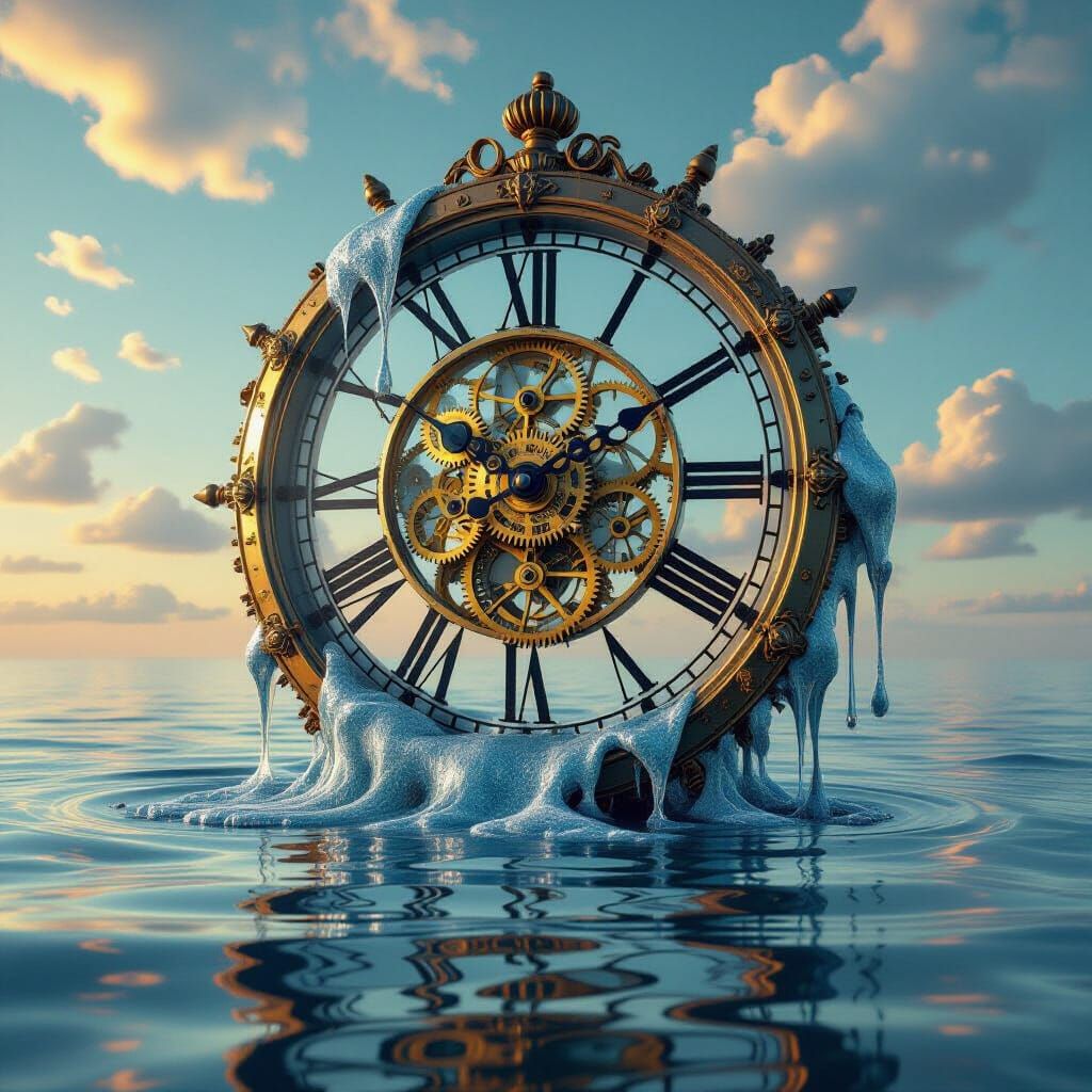 Melting Clock Drips Across Surreal Landscape