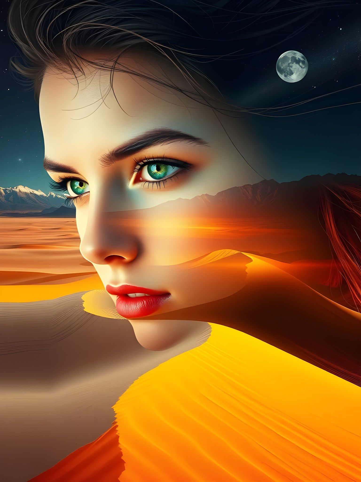  Woman's Desert realistic double exposure artwork.   by @Marsha Sue Bell Baker