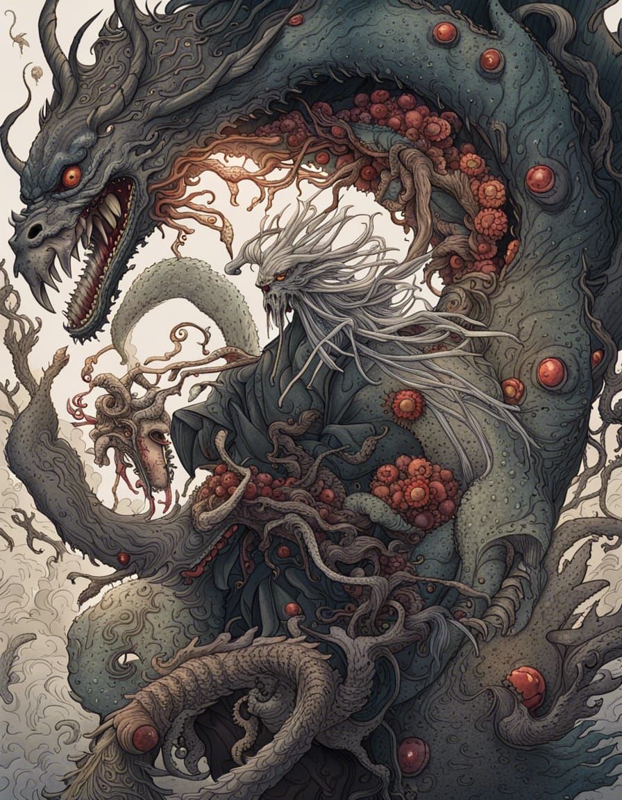 A dragon made up of different animals  by @Pez
