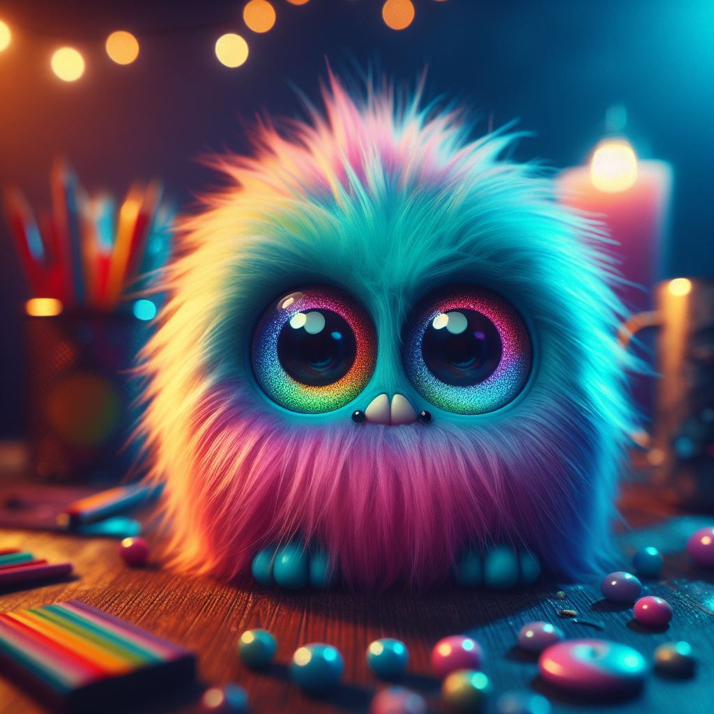 cute adorable fluffy rainbow monster with huge beautiful eyes - AI ...