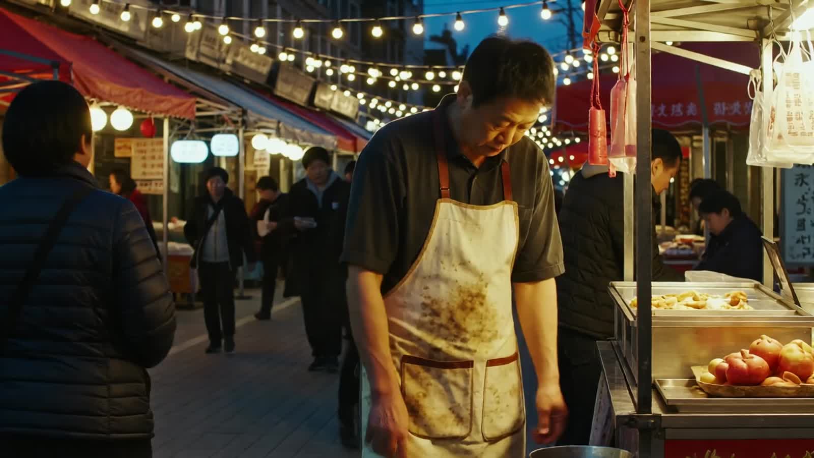 A street food vendor in China picks his nose and eats the thing he got from his nose, wipes his hand clean on the seat o...