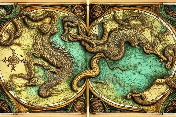 Regal Fantasy World Map with Glowing Gold Illustrations