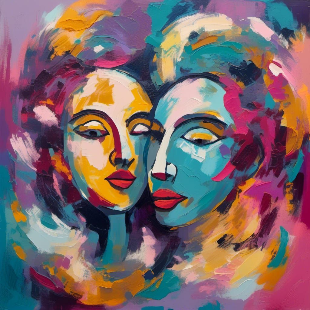 Fauvist Expressionism: Vibrant Abstract Faces in Harmony