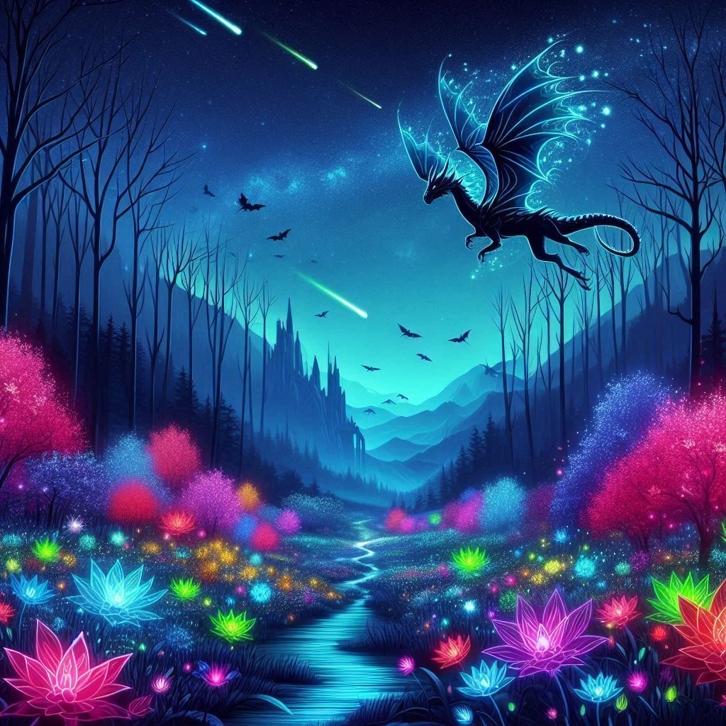 Blue Neon Dragon fantasyscape