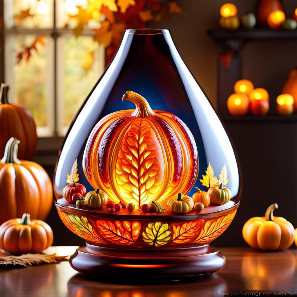 Surreal Autumn Harvest Creations Inside Colorful Glass Gourd