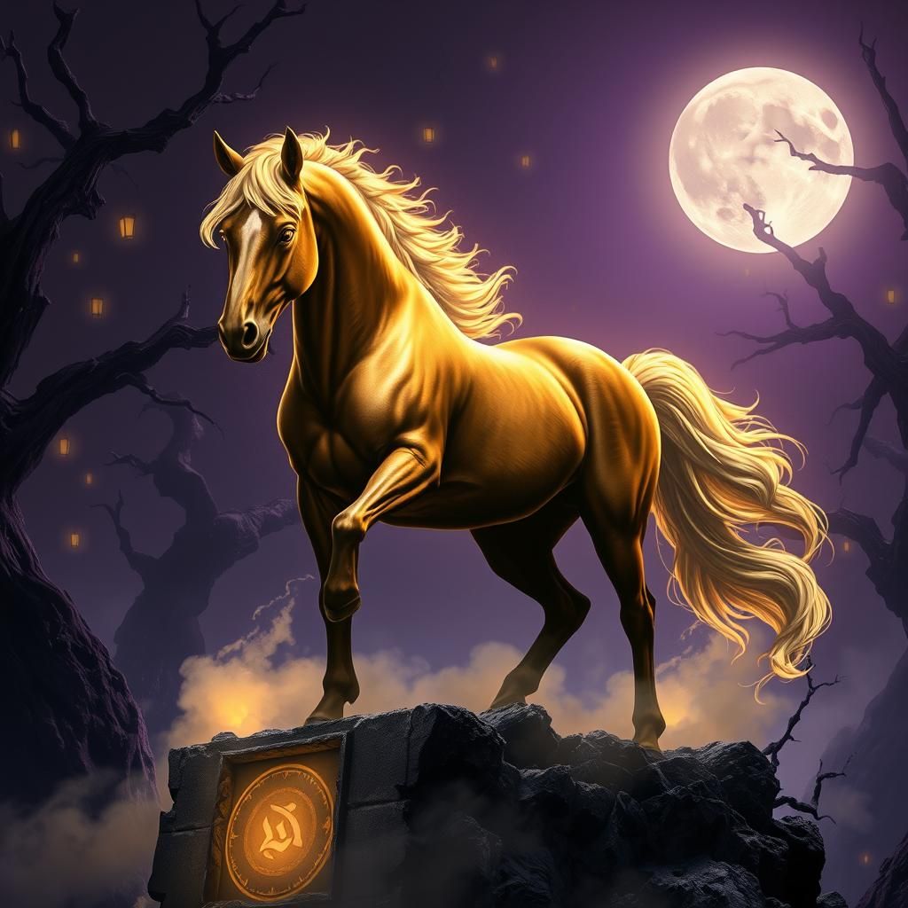 Majestic Horse in Eerie Dark Fantasy Realm