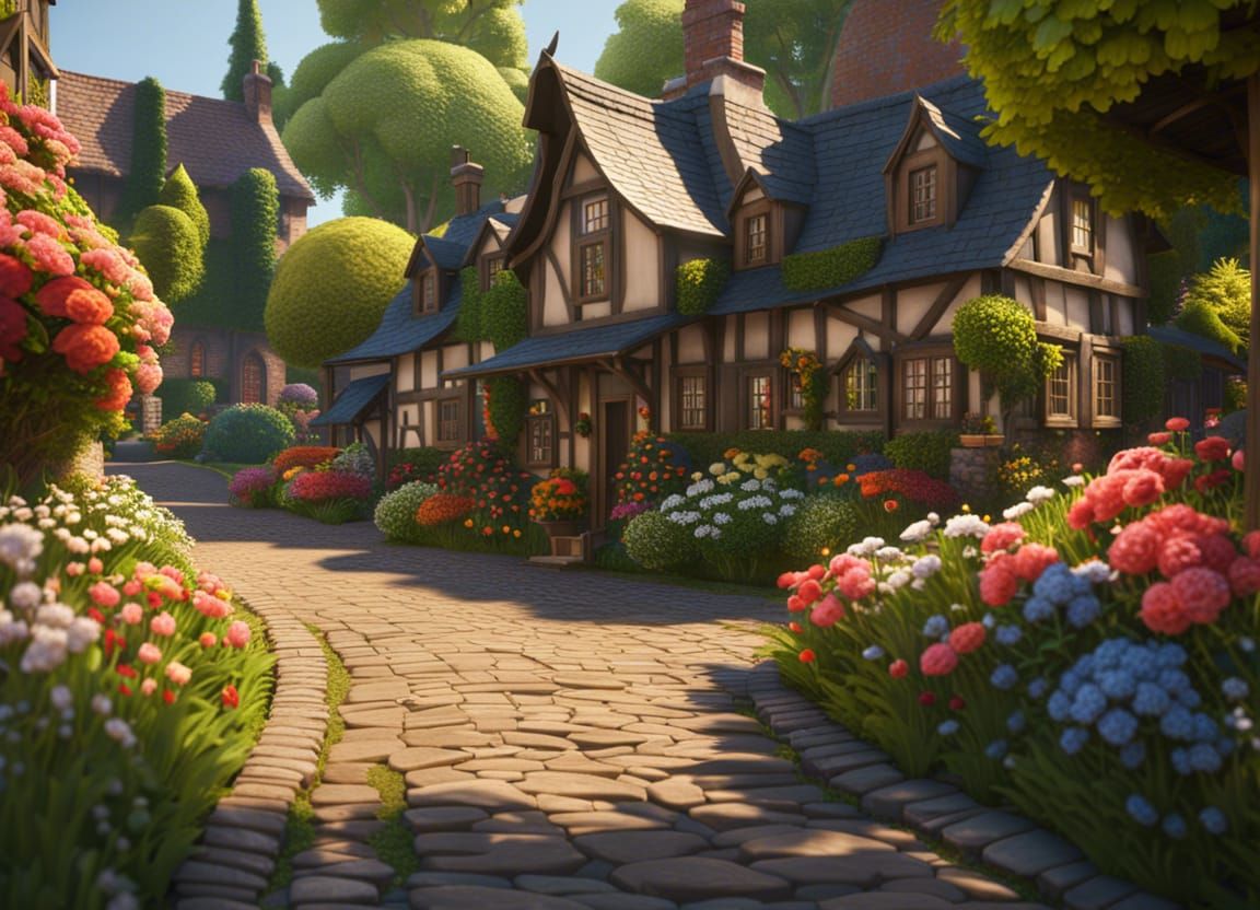 Cottages, Gardens and Cobblestone Streets  by @yellowhyena