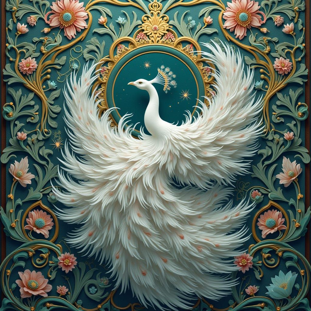 Ottoman-Inspired Peacock Amidst Whirling Patterns