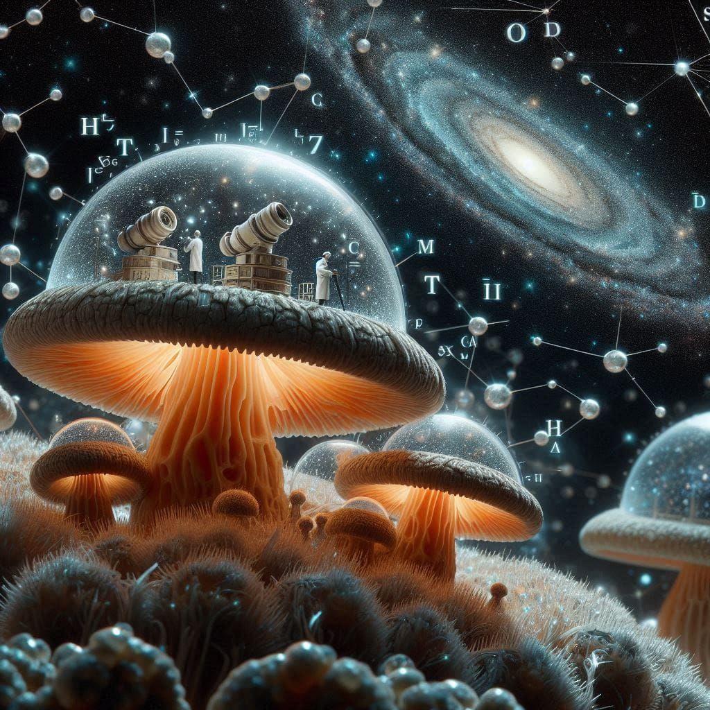 🍄🌌 🔭 Giant bioluminescent fungus with observatory domes
