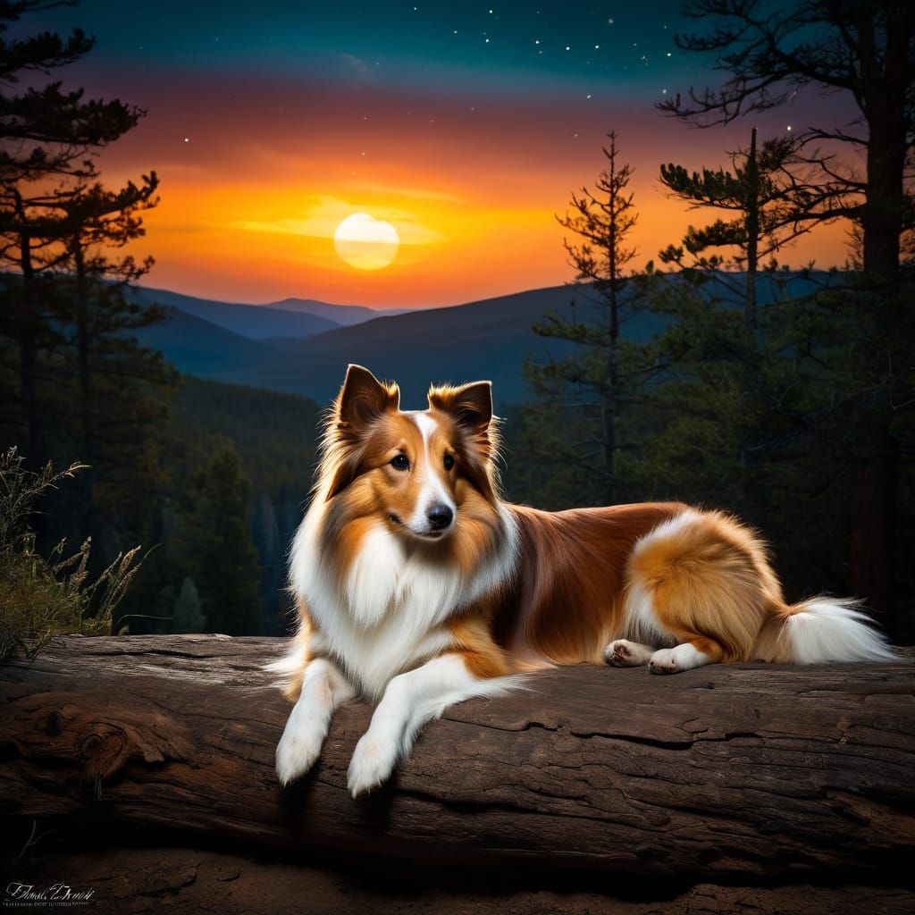 A Sheltie is laying down