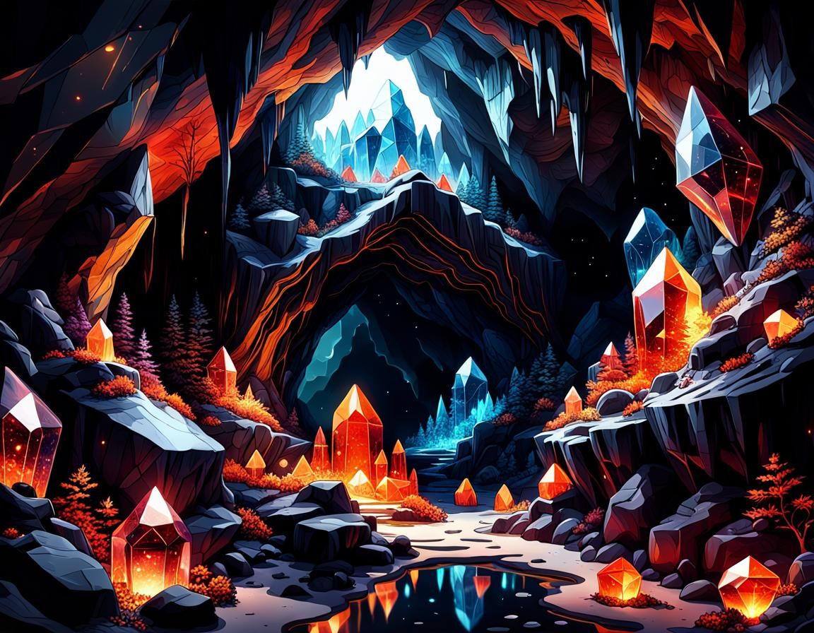 Cozy Crystal Cave in Dramatic Digital Art