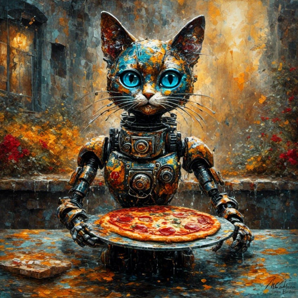 Cyberpunk Cat Robot Masterpiece in Vibrant Graffiti Art