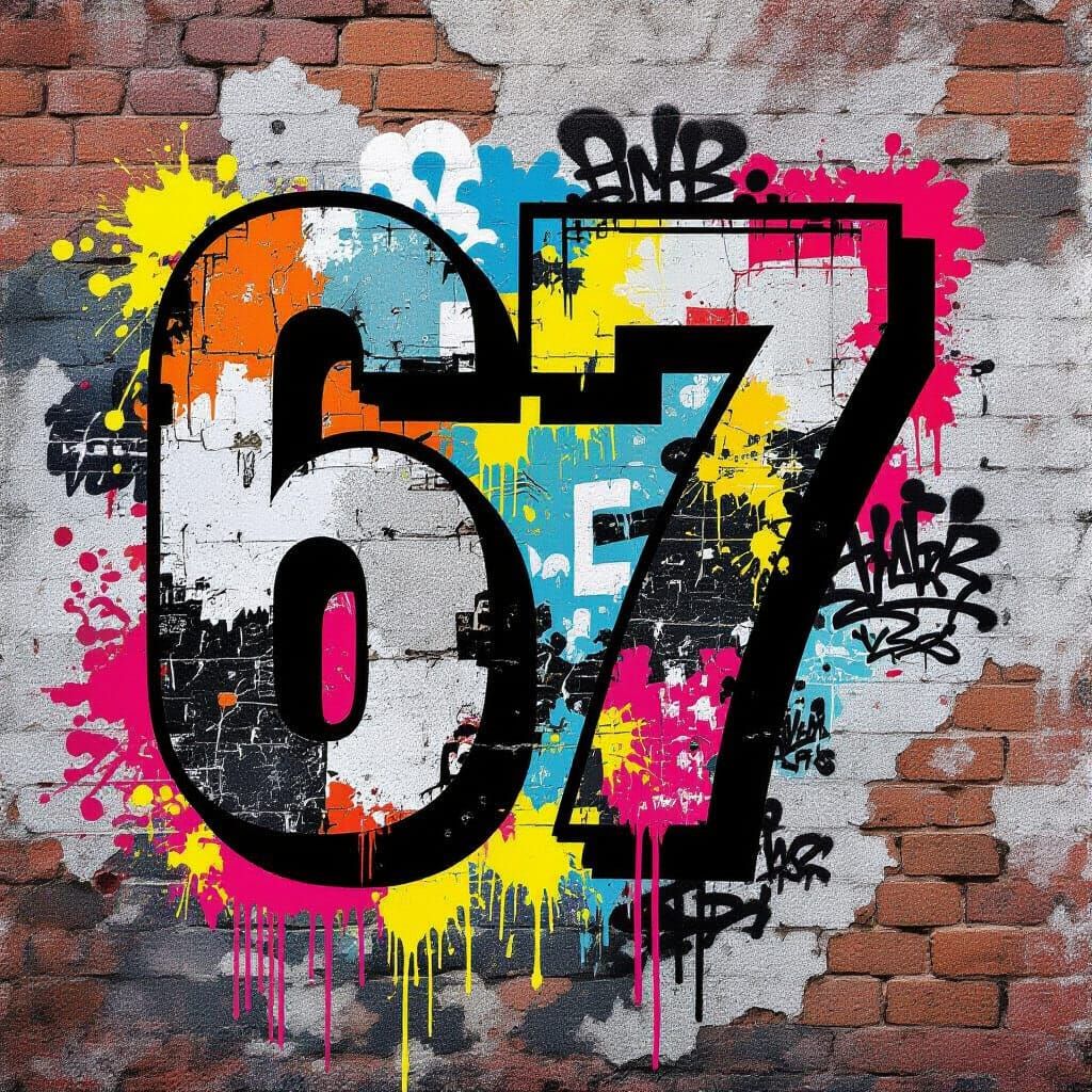 A gritty, urban-style collage where the number 67 is rendered through layers of torn "street posters," ...  by @Kage 