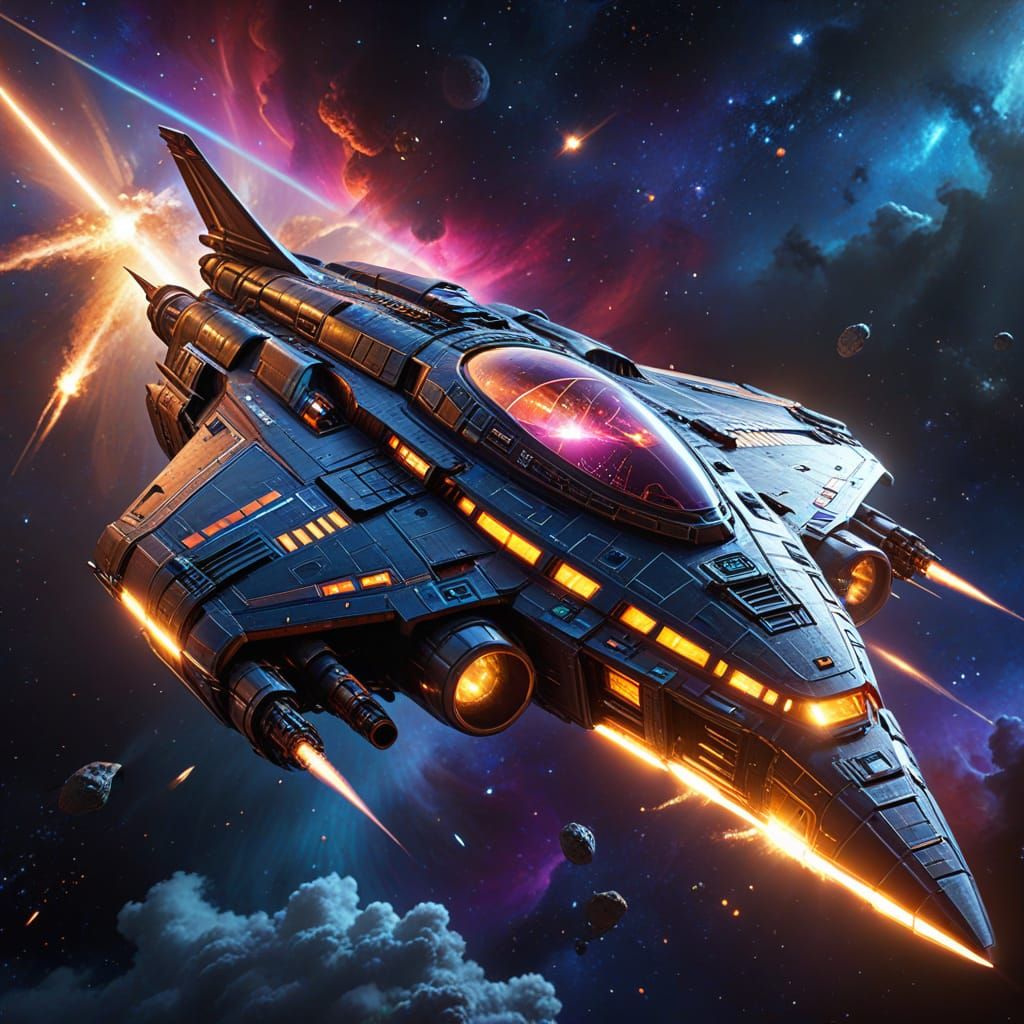 Majestic Spaceship Soars Through Vibrant Nebula in Hyper-Rea...