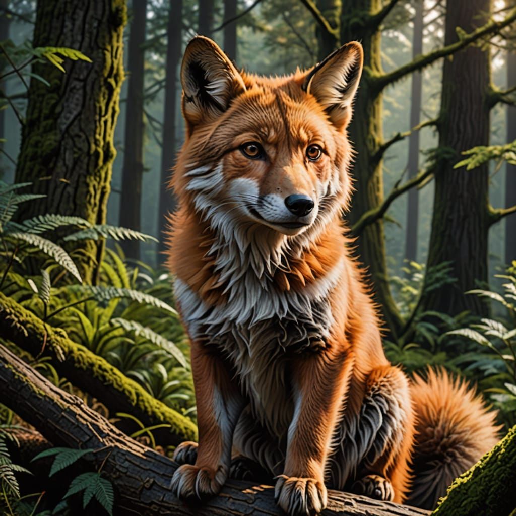 Fox and Squirrel in a Forest