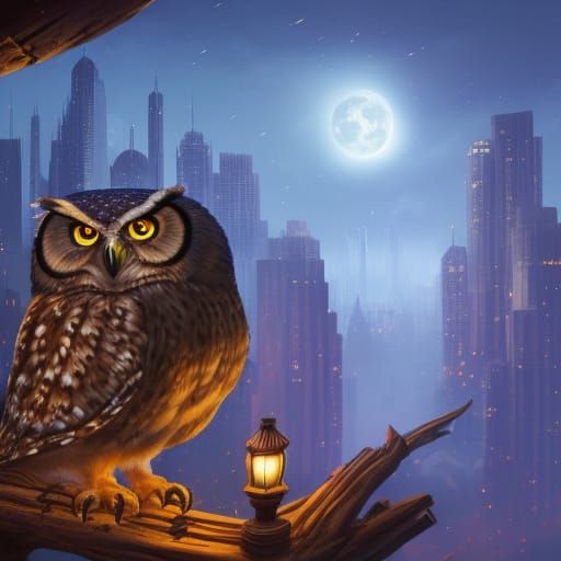 Owl in the City at Moonlight AI Generated Artwork NightCafe Creator