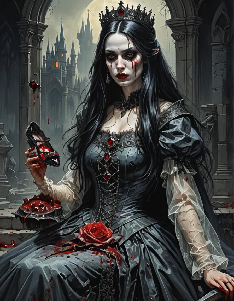 gothic horror princess with bloody glass slipper fairytale dark fantasy ...