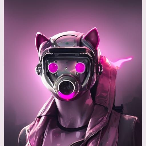 pink panther with gasmask, im cyberpunkstyle,