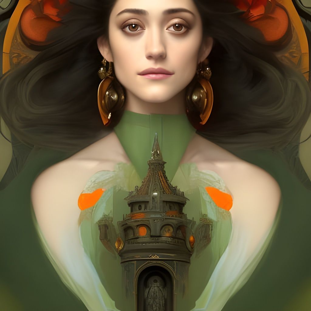 Elegant Portrait of a Woman in a Triadic Colored Fleur-de-li...