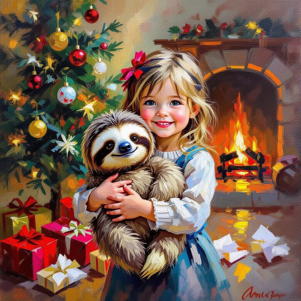 Little girl with a sloth  by @Kessie