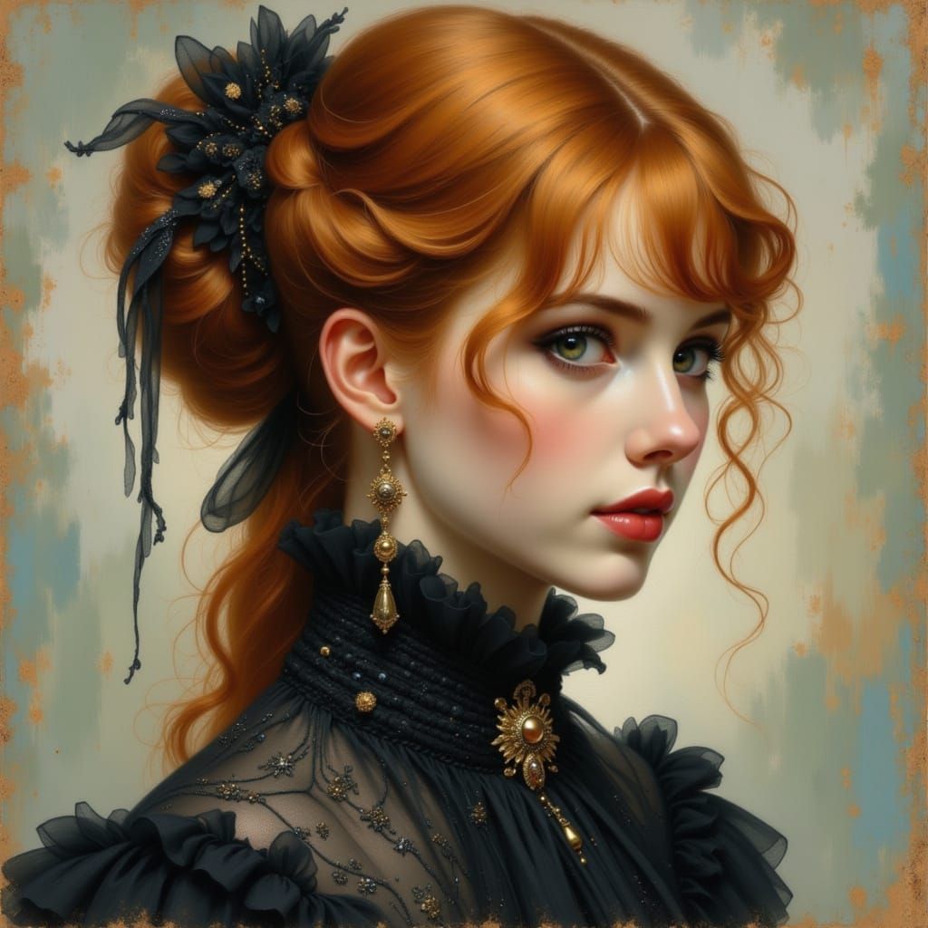 Gothic Steampunk Woman Portrait in Oil Painting Style
